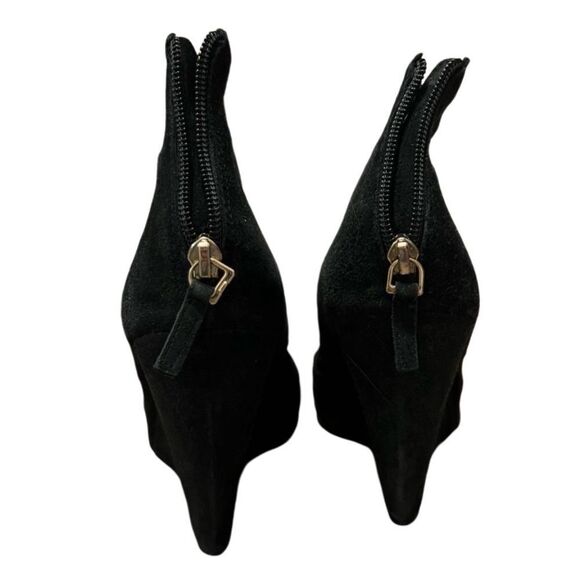 BCBG suede leather black 4” wedge Ruched ankle booties boots 8.5 Whimsigoth - Picture 4 of 8